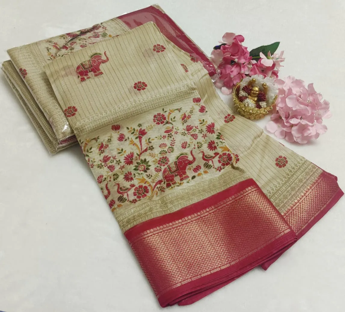 Kalamkari Peacock Floral Border Cotton Saree